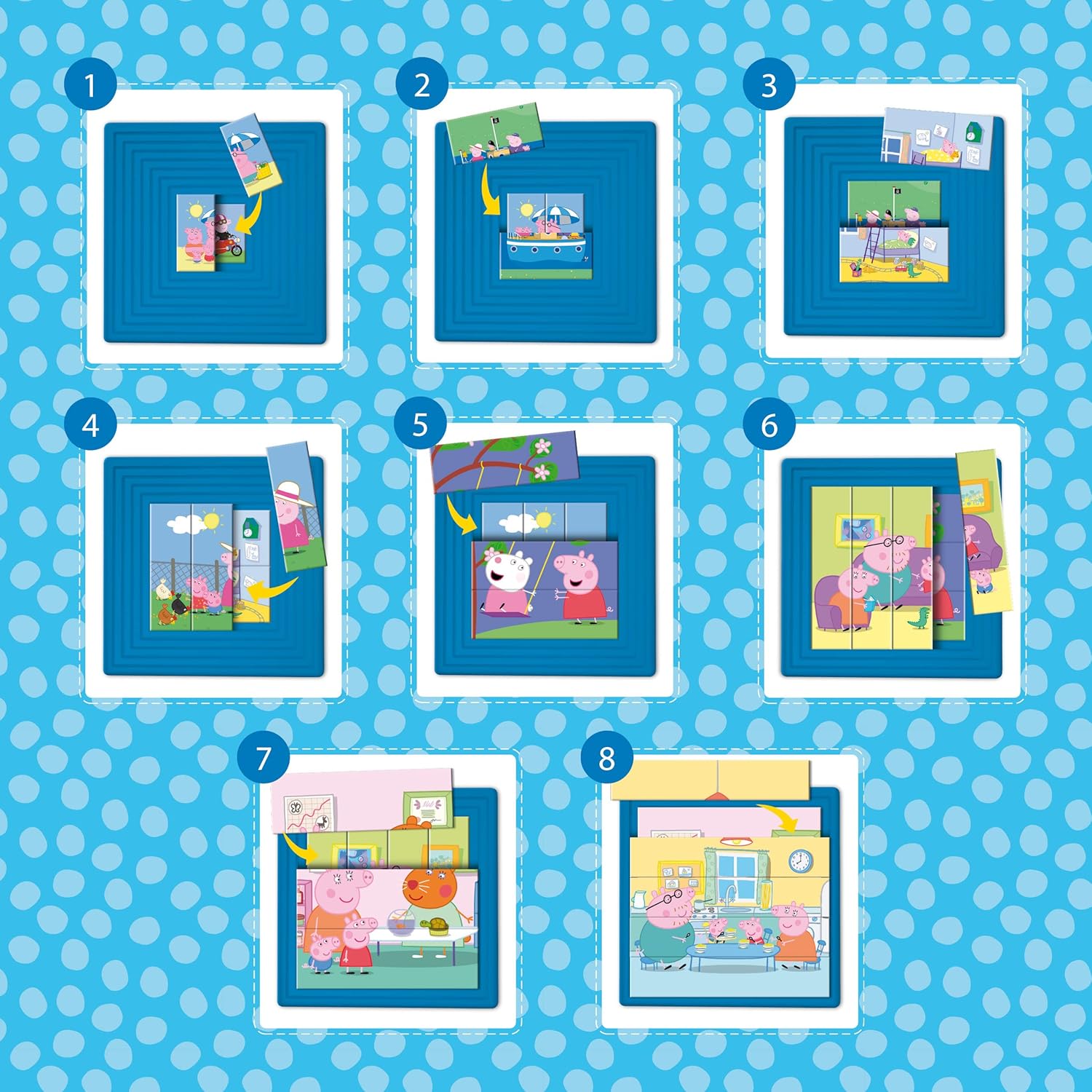 Lisciani - Puzzle Peppa Pig - Lernbox für Kinder ab 2 Jahren - 8 ineinander greifende Entwicklungspuzzles - Selbstkorrigierende Box - Auge-Hand-Koordinationsspiel - Sensorische Aktivität.