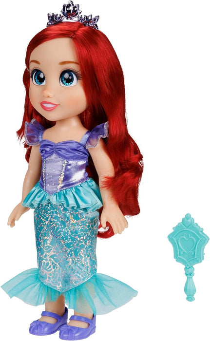 Disney Princess Ariel Doll, 14” / 35cm Tall Doll with Royal Reflection Eyes Includes Shimmery Platinum Holofoil Printed Removable Dress, Shoes, Tiara and Brush, Perfect for Girls Ages 3+