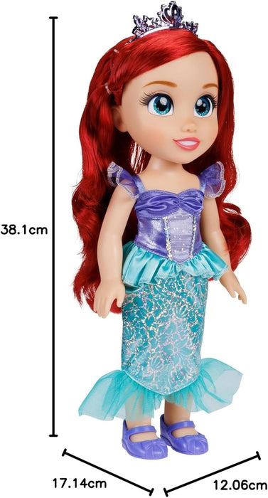 Disney Princess Ariel Doll, 14” / 35cm Tall Doll with Royal Reflection Eyes Includes Shimmery Platinum Holofoil Printed Removable Dress, Shoes, Tiara and Brush, Perfect for Girls Ages 3+