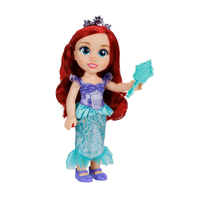 Disney Princess Ariel Doll, 14” / 35cm Tall Doll with Royal Reflection Eyes Includes Shimmery Platinum Holofoil Printed Removable Dress, Shoes, Tiara and Brush, Perfect for Girls Ages 3+