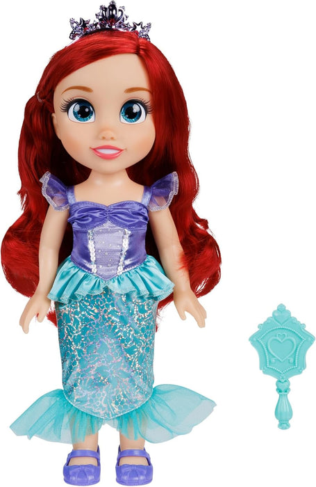 Disney Princess Ariel Doll, 14” / 35cm Tall Doll with Royal Reflection Eyes Includes Shimmery Platinum Holofoil Printed Removable Dress, Shoes, Tiara and Brush, Perfect for Girls Ages 3+