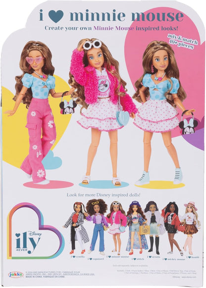 Disney ily 4EVER Fashion Dolls Minnie Mouse 30cm/11.5" Tall with 13 Points of Articulation, Two Mix-and-Match Outfits and Glittery Collectible Mickey Ring for Girls Aged 6+