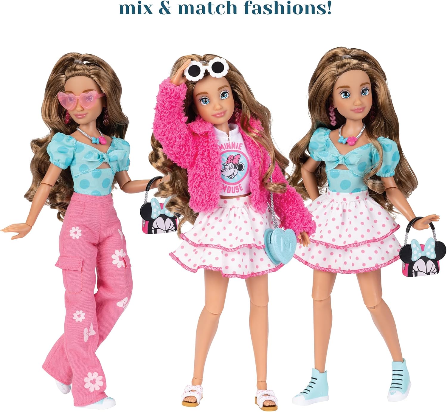 Disney ily 4EVER Fashion Dolls Minnie Mouse 30cm/11.5" Tall with 13 Points of Articulation, Two Mix-and-Match Outfits and Glittery Collectible Mickey Ring for Girls Aged 6+