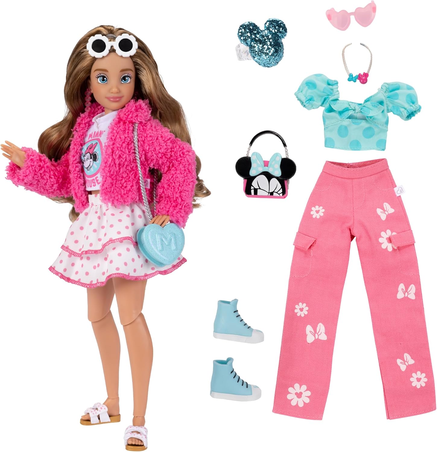 Disney ily 4EVER Fashion Dolls Minnie Mouse 30cm/11.5" Tall with 13 Points of Articulation, Two Mix-and-Match Outfits and Glittery Collectible Mickey Ring for Girls Aged 6+