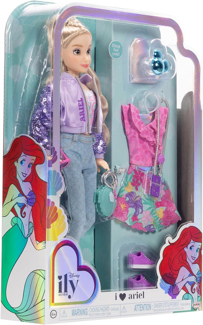 Disney ily 4EVER Fashion Dolls Ariel 30 cm / 11.5" Tall with 13 Points of Articulation, Two Complete Mix-and-Match Outfits and Glittery Mickey Ring for You!