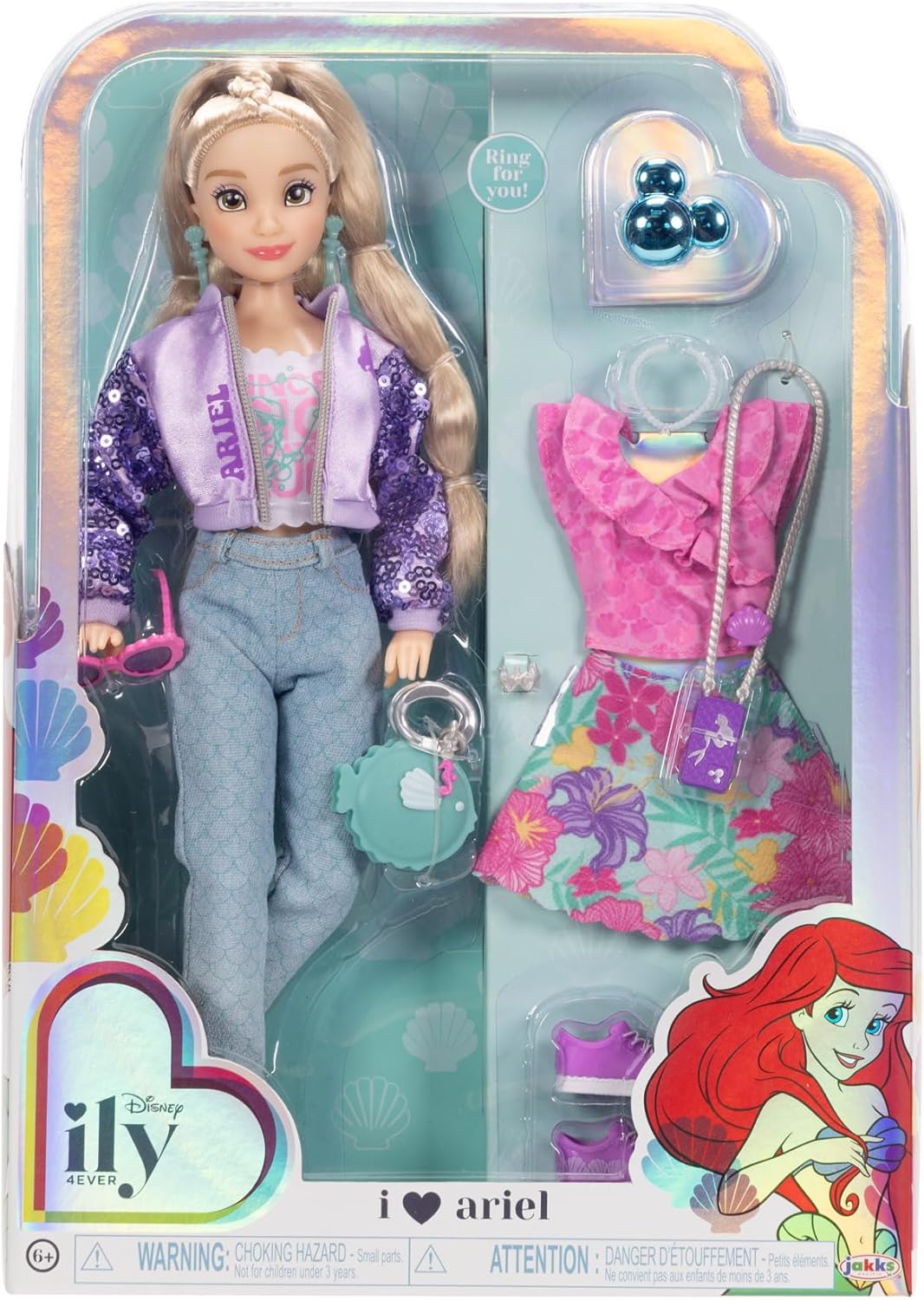 Disney ily 4EVER Fashion Dolls Ariel 30 cm / 11.5" Tall with 13 Points of Articulation, Two Complete Mix-and-Match Outfits and Glittery Mickey Ring for You!