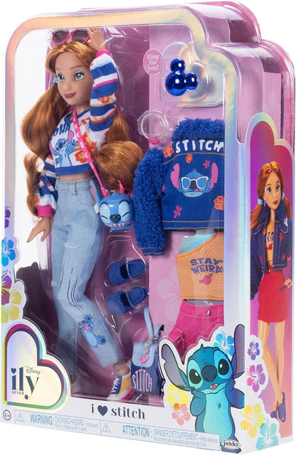 Disney ily 4EVER Fashion Dolls Stitch with Red Hair 30cm/11.5" Tall with 13 Points of Articulation, Two Complete Mix-and-Match Outfits and Glittery Mickey Ring for You!