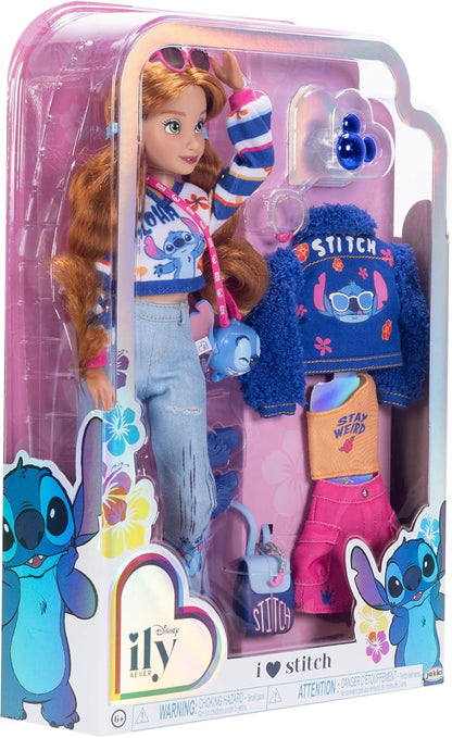 Disney ily 4EVER Fashion Dolls Stitch with Red Hair 30cm/11.5" Tall with 13 Points of Articulation, Two Complete Mix-and-Match Outfits and Glittery Mickey Ring for You!