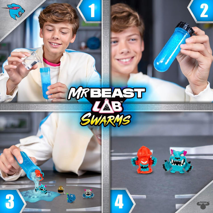 MrBeast Lab Swarms Laborpackung; Experimentieren, Wasser hinzufügen, Gläschen schütteln, 5 Sammelfiguren (2,5 cm) enthüllen; 100+ zum Sammeln; mit Chance auf Hyperchrome Panther der Limited