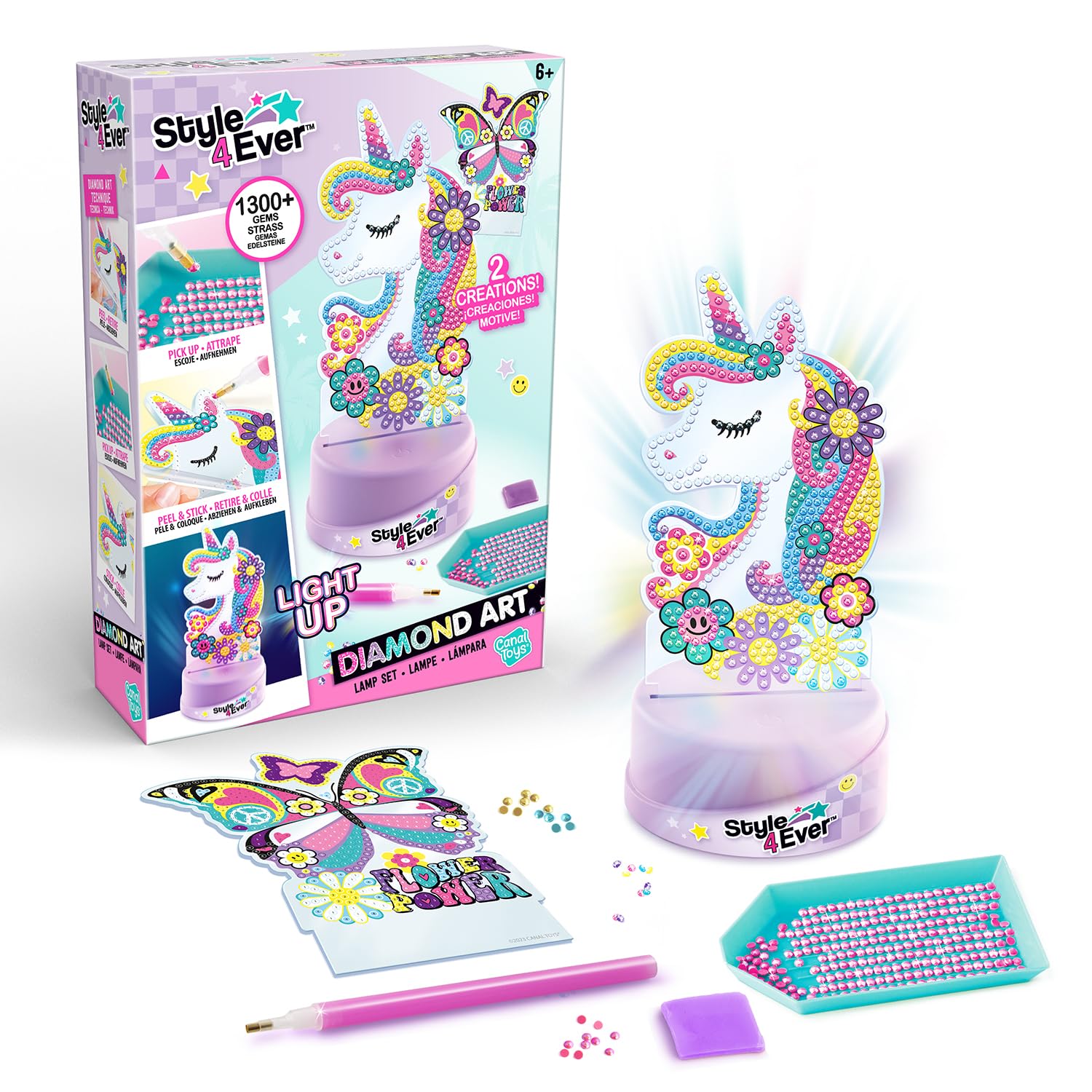 Style 4 Ever Diamond Art Lamp Set - Decorate Your own Ligh - 2 Designs Included - Diamond Painting - Fun for Kids - 6, Purple