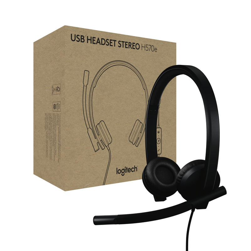 Logitech H570e, cuffia con microfono USB per PC e Mac, cuffia cablata USB-A con audio stereo, microfoni con cancellazione del rumore e controlli sul cavo, certificata per Microsoft Teams, nera