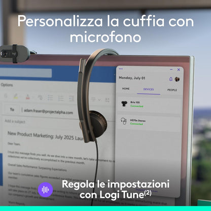 Logitech H570e, cuffia con microfono USB per PC e Mac, cuffia cablata USB-A con audio stereo, microfoni con cancellazione del rumore e controlli sul cavo, certificata per Microsoft Teams, nera