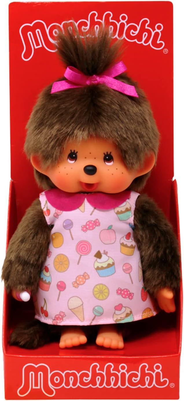 Bandai - Monchhichi - Monchhichi Pop & Candy Plush - Iconic 80s Plush - 20cm Soft Plush Toy for Children and Adults - SE233861