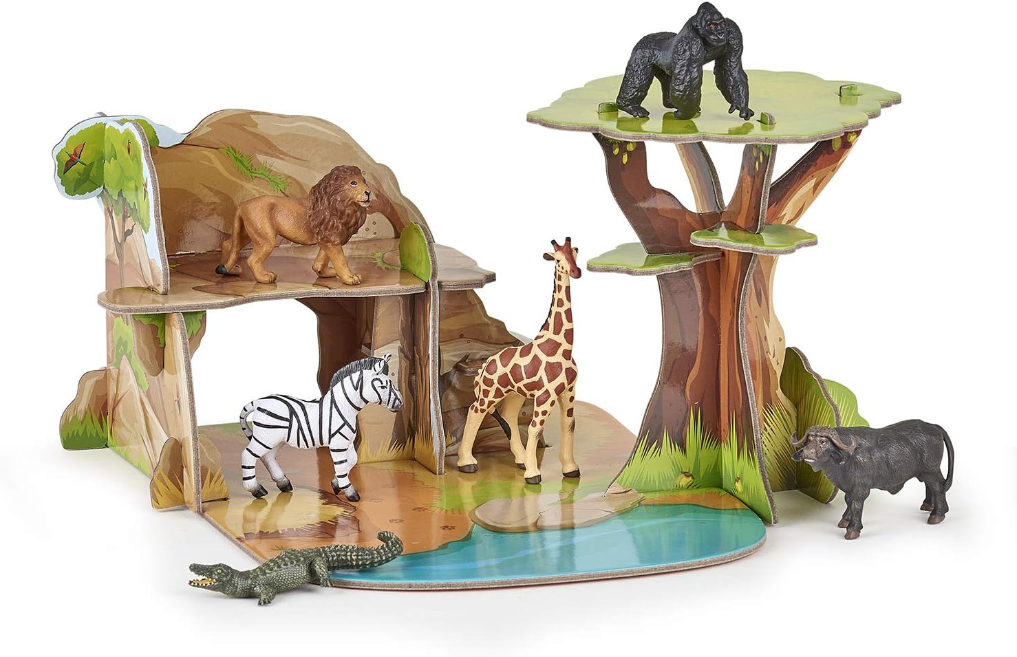 Papo MINI Disney, Solid, 33106 Mini Savannah Cardboard Environment, Multicolour, Small