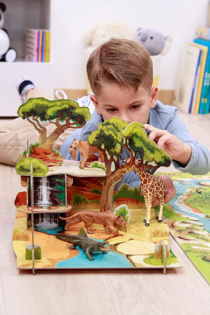 Papo MINI Disney, Solid, 33106 Mini Savannah Cardboard Environment, Multicolour, Small