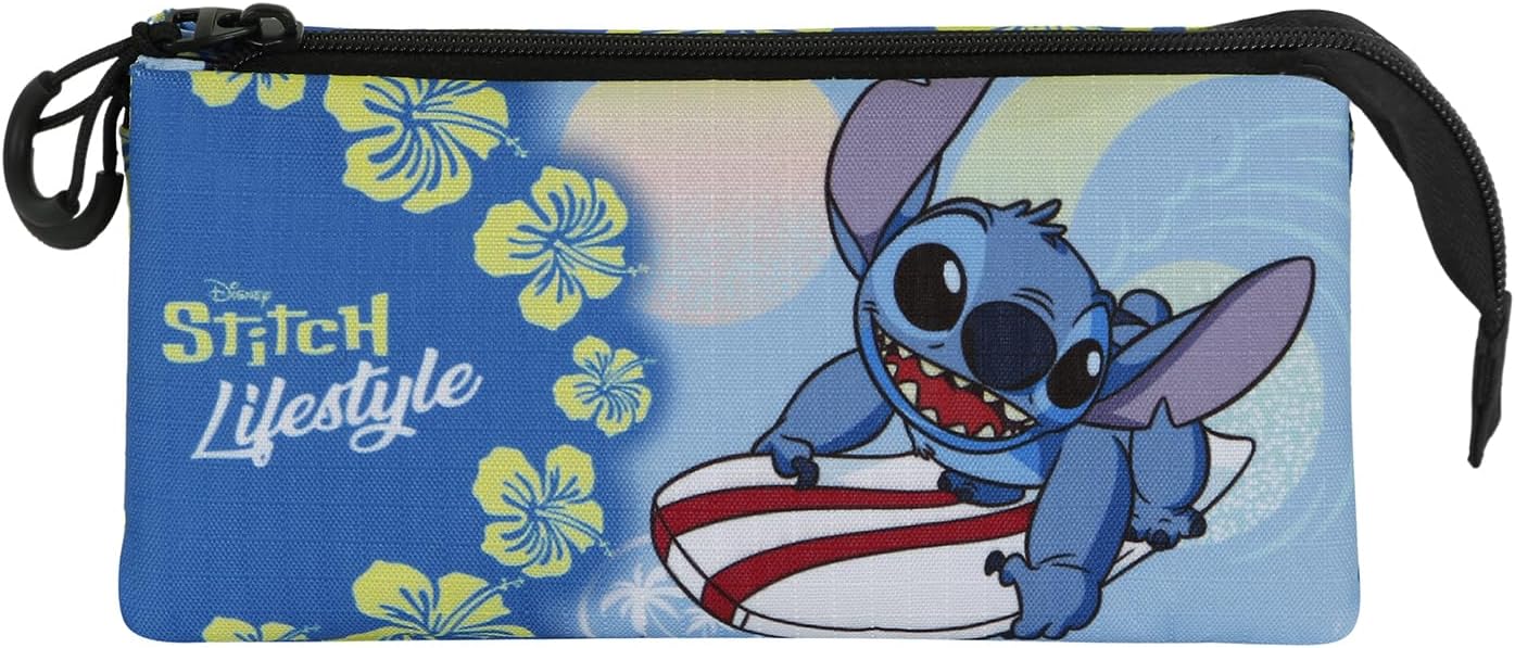 Disney Lilo and Stitch Lifestyle-Triple Pencil Case, Blue, 23 x 11 cm