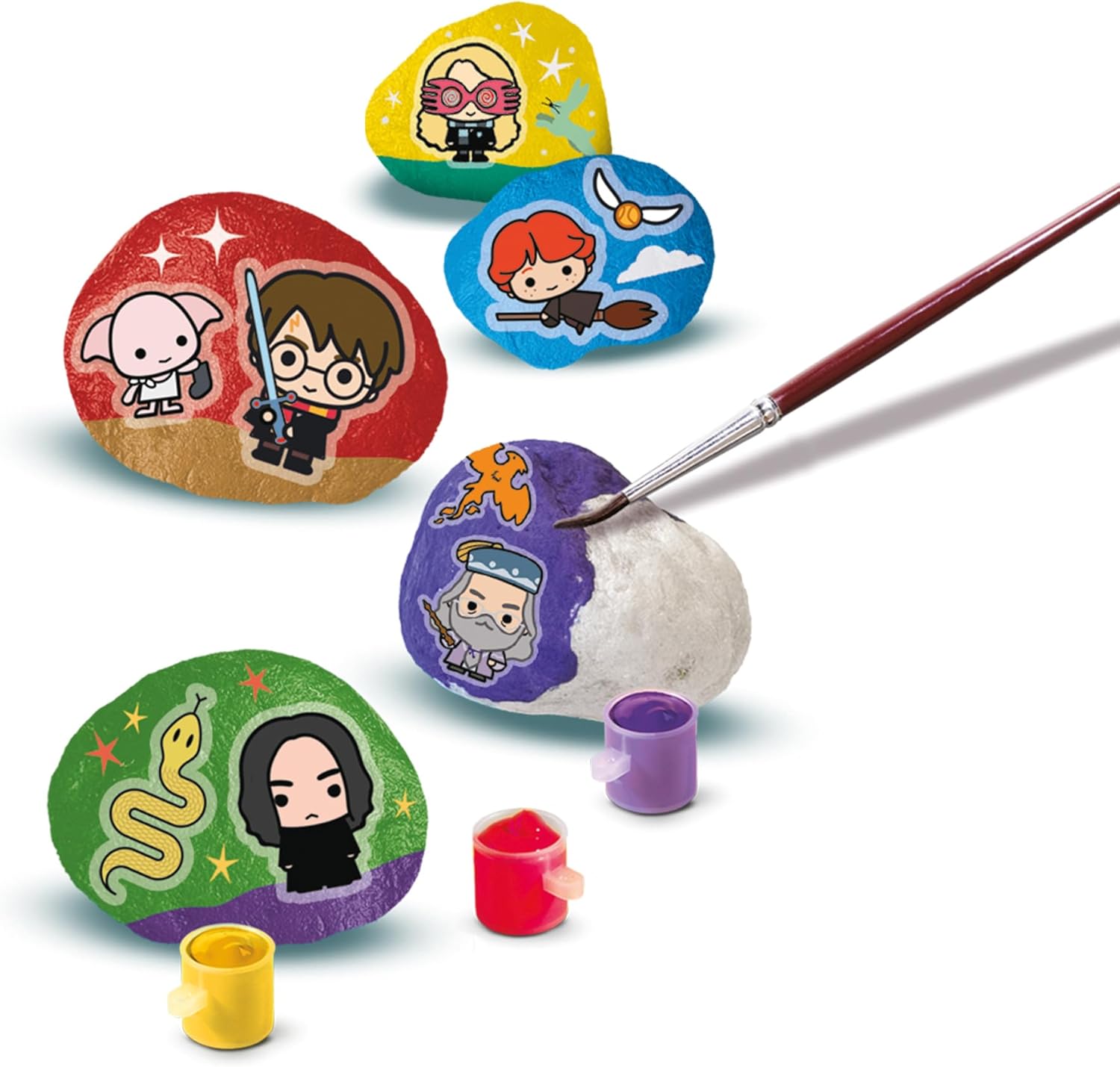 SES Creative 09341 Harry Potter Steine Zum Bemalen - Steine Bemalen inklusive 5 flachen Steinen, 6 Farben, Pinsel und Harry Potter Figuren Aufkleber