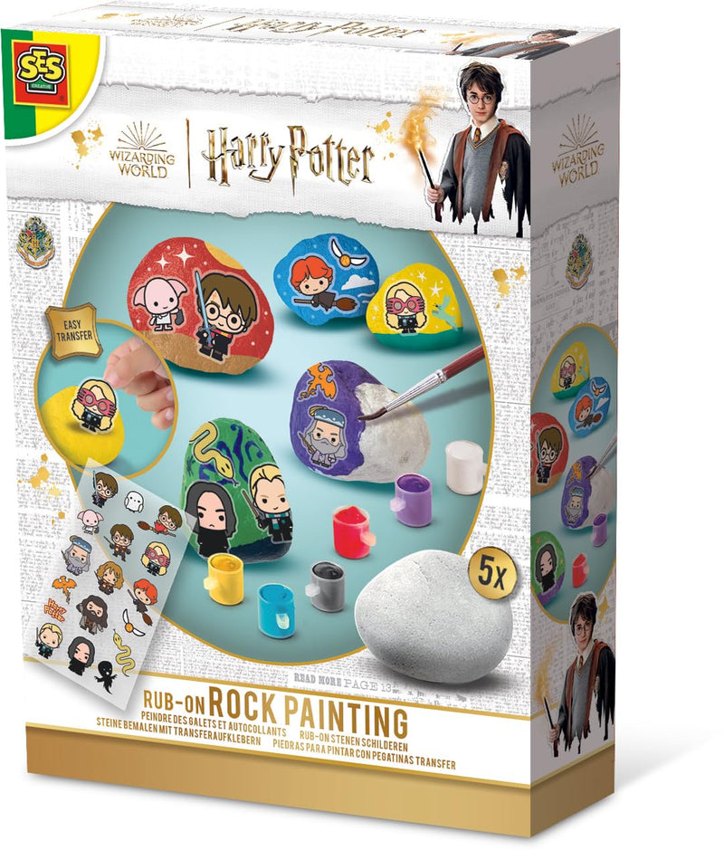 SES Creative 09341 Harry Potter Steine Zum Bemalen - Steine Bemalen inklusive 5 flachen Steinen, 6 Farben, Pinsel und Harry Potter Figuren Aufkleber