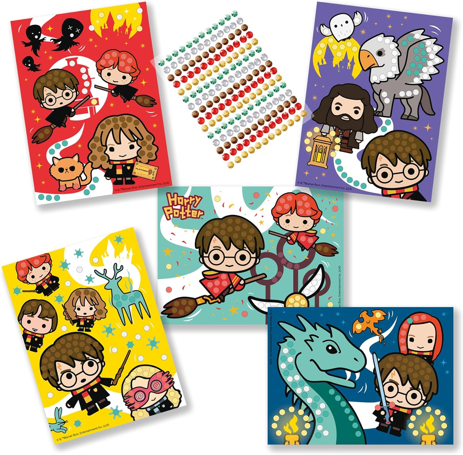 SES Creative 9342 Painting Kit for Kids Including 180 Diamond Dot Stickers and 5 Harry Potter Mosaic Cards, Multi