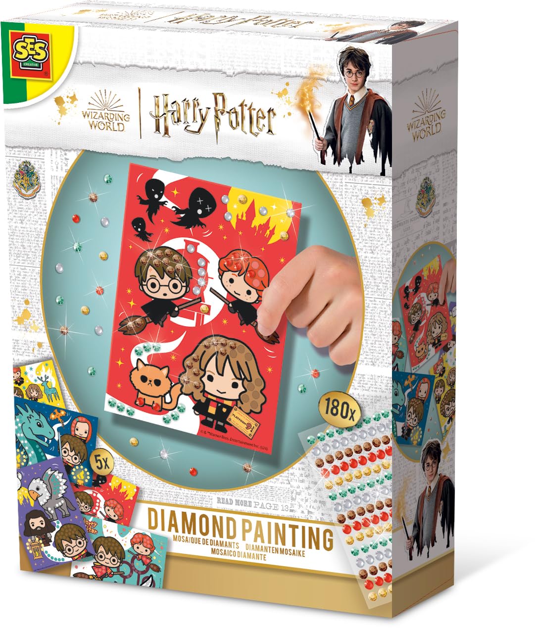 SES Creative 9342 Painting Kit for Kids Including 180 Diamond Dot Stickers and 5 Harry Potter Mosaic Cards, Multi