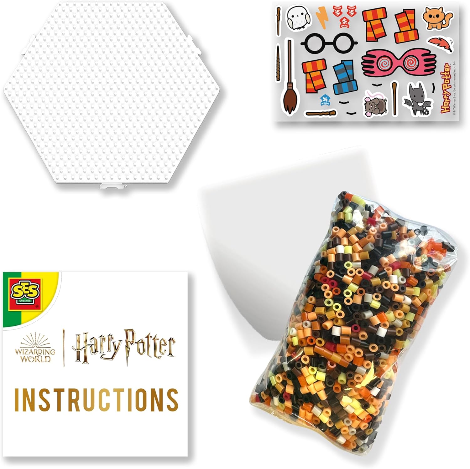 SES Creative 9345 Harry Potter Characters Iron Kids with 2000 PVC Free Fusible Arts and Craft Kit with Beads, Pegboard and Stickers, Multi