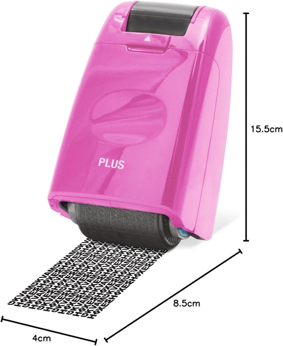 PLUS JAPAN, Guard-Your-ID Camouflage Roller Stamp in Pink, 1 Piece Pack (1 x 1 Stamp)