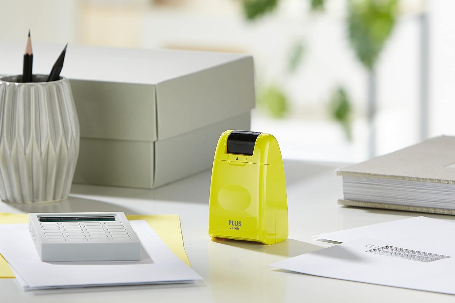 PLUS Japan, Guard-Your-ID Camouflage Roller Stamp in Yellow, 1 Piece Pack (1x 1 Stamp)