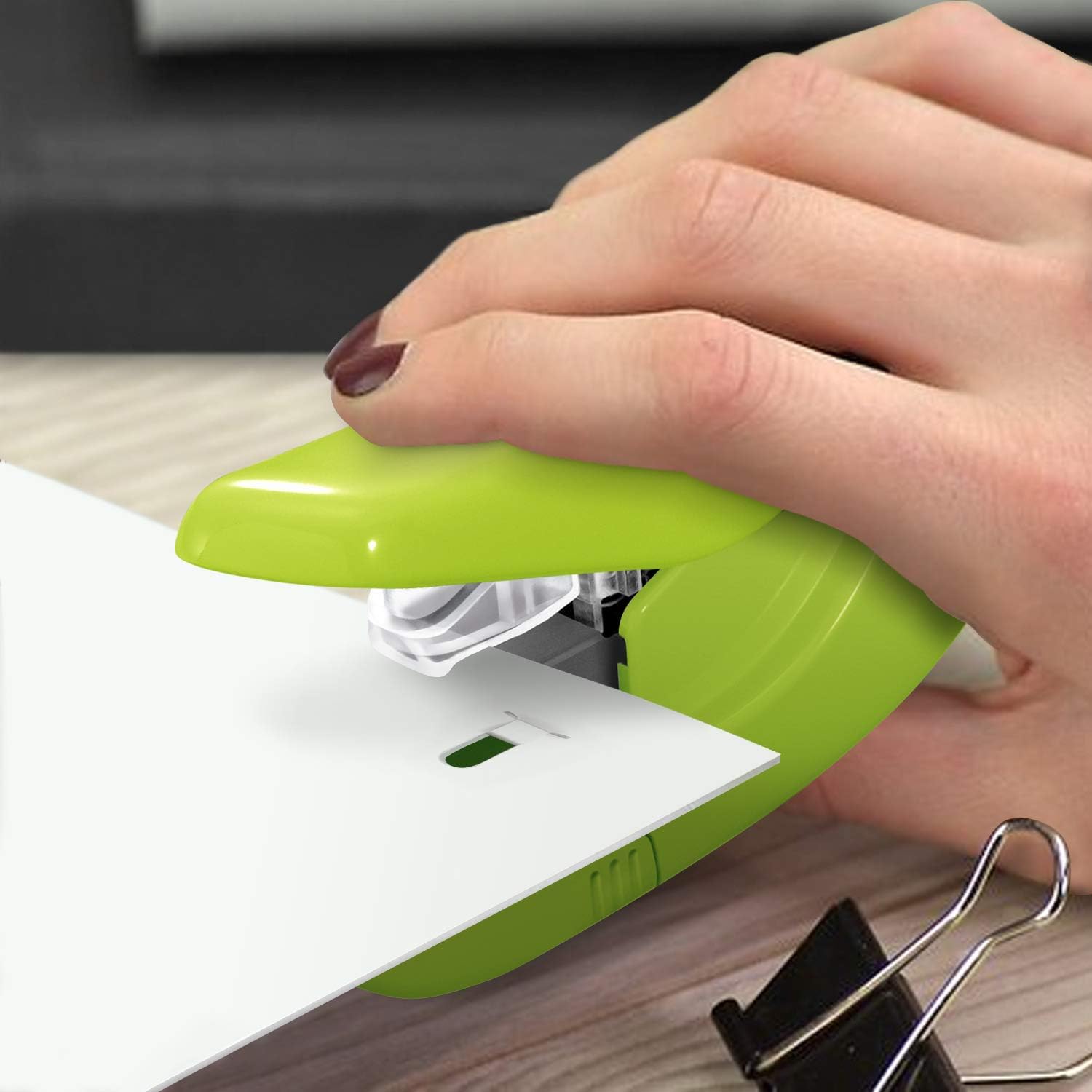 PLUS Japan, Staple-Free Stapler Green, 5 sheet capacity, 1 piece pack (1 x 1 stapler