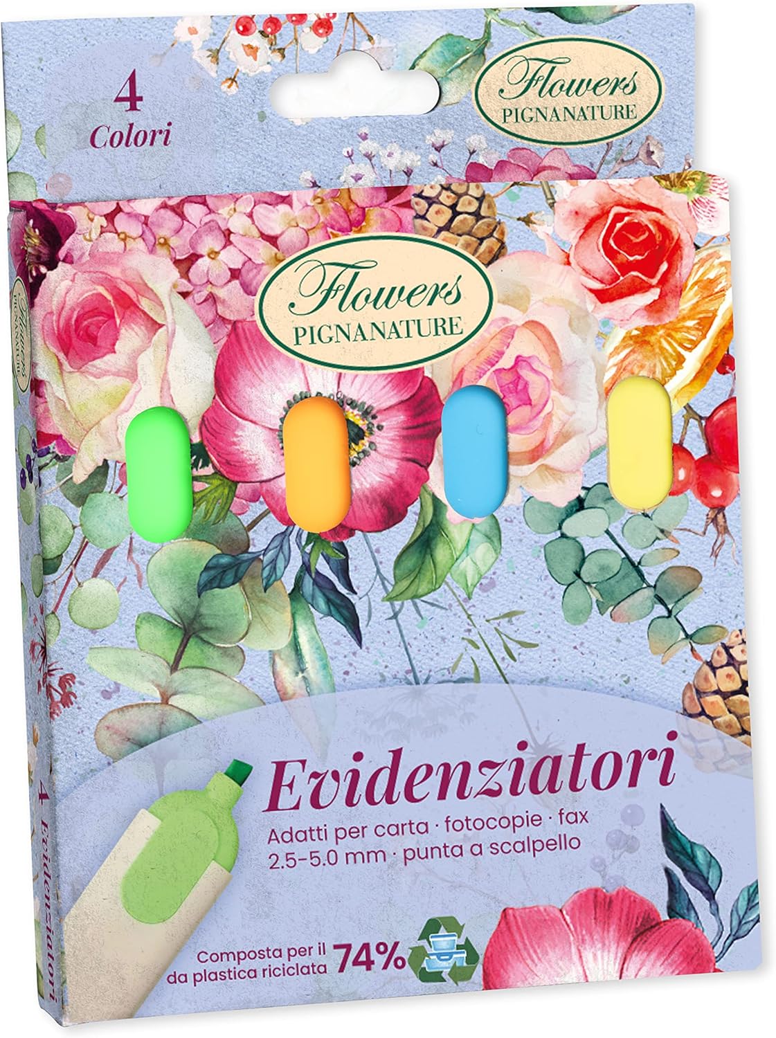 Pigna Nature Flowers Textmarker, 4 Farben, Blister