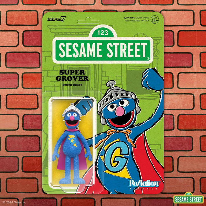 SUPER7 Sesame Street Super Grover - 3.75" Sesame Street Action Figure with Accessories Collectibles and Retro Toys