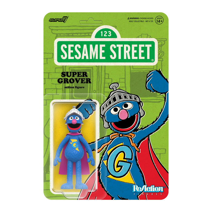 SUPER7 Sesame Street Super Grover - 3.75" Sesame Street Action Figure with Accessories Collectibles and Retro Toys