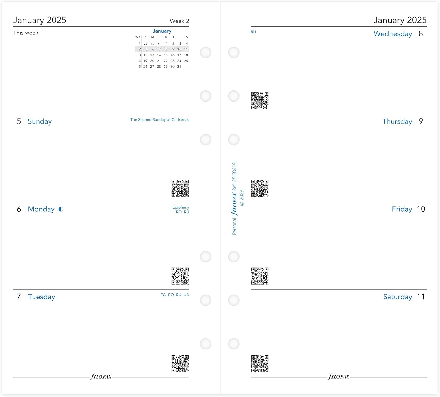 Personal Week on two pages English Sunday start 2025