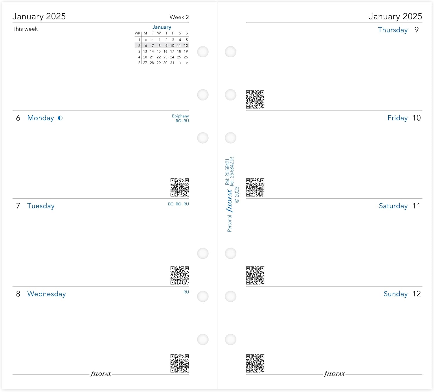 Personal Week on two pages English Monday start 2025
