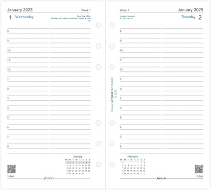 Personal Day per page English appointments 2025 Day per page White English