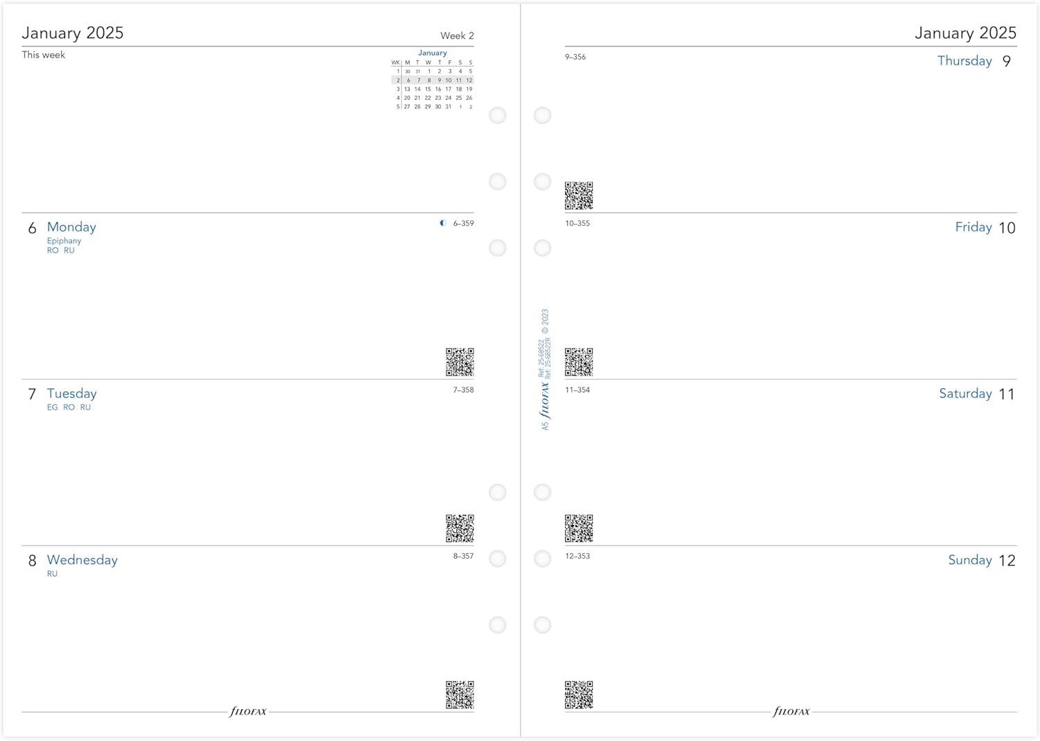 A5 Week on two pages English 2025