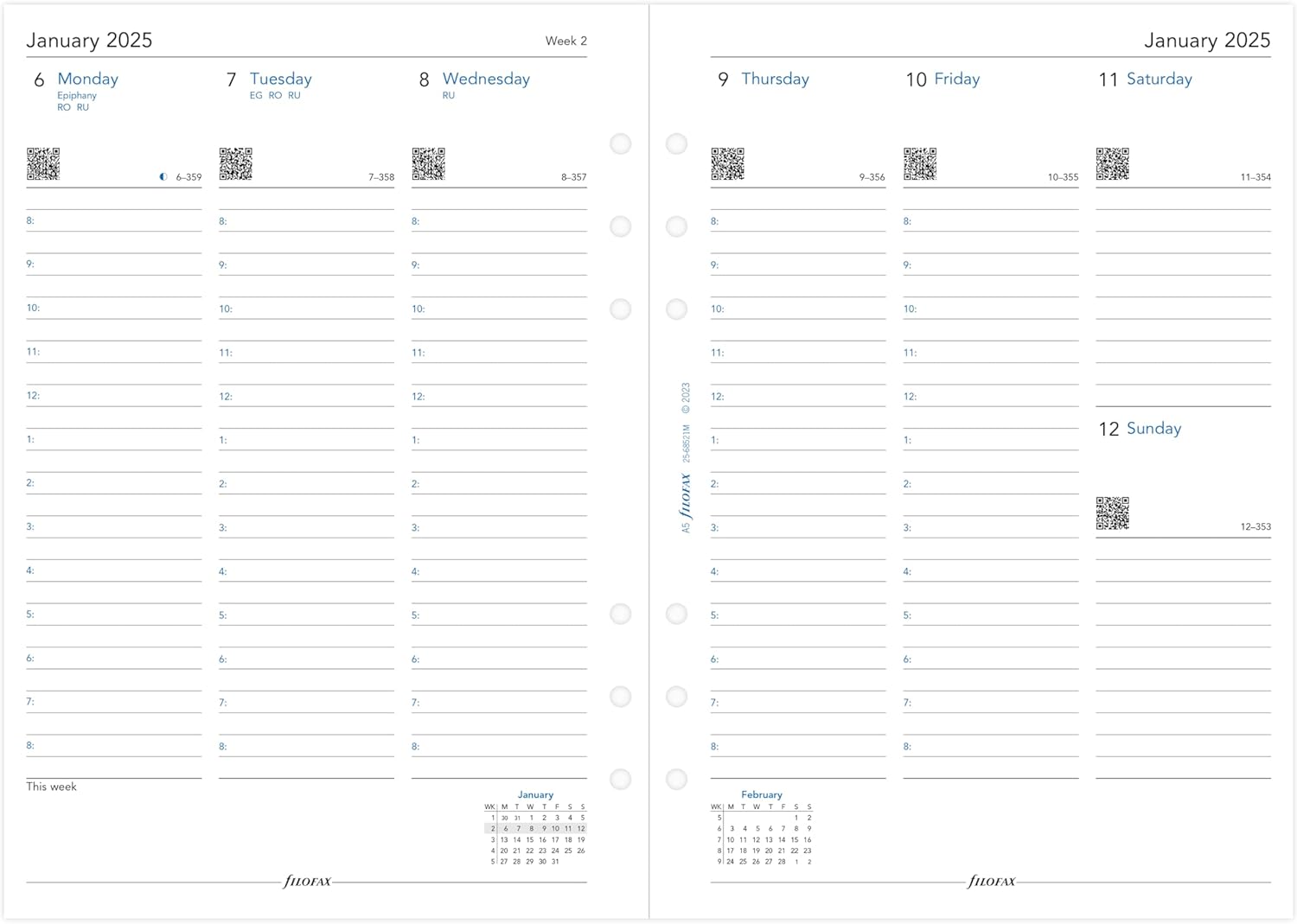 A5 Week on two pages English column format recycled paper 2025