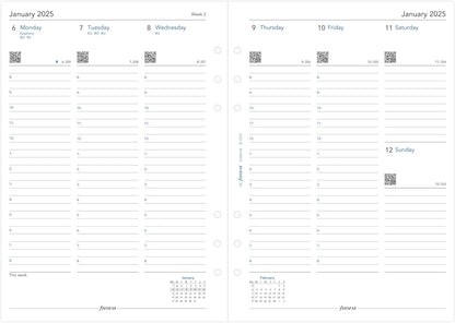 A5 Week on two pages English column format recycled paper 2025