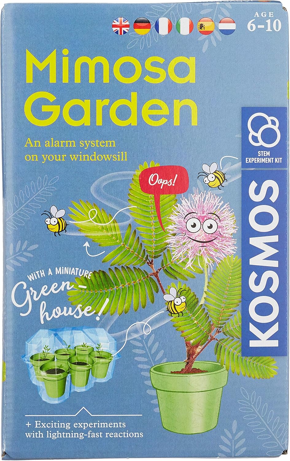 Kosmos 616809 Mimosa Garden - Mimosen Garten, Pflanzen züchten und erforschen Experimentier Set für Kinder mit mehrsprachiger Anleitung (DE, EN, FR, IT, ES, NL) Multicolor