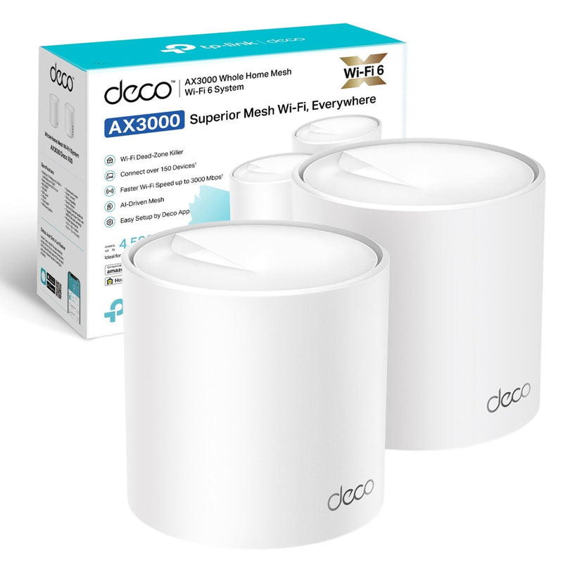 TP-Link Deco X50 AX3000 Whole Home AI-Driven Mesh Wi-Fi 6 System, Dual-Band with Gigabit Ports, Coverage up to 4,500 ft2, Connect up to 150 devices, 1 GHz Dual-Core CPU, HomeShield Security, Pack of 2