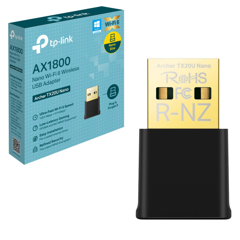 AX1800 Nano Wi-Fi 6 Wireless MU-MIMO USB Adapter, Fast WiFi 6, Dual Band Wireless, Lower Latency Gameplay, Improved Security(Archer TX20U Nano