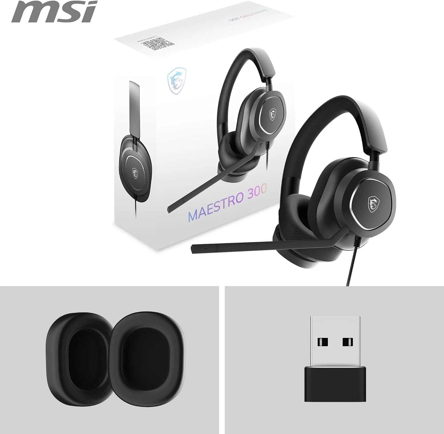 MSI MAESTRO 300 Gaming Headset - Driver Neodimio da 40mm, Microfono Cardioide Rimovibile, Design Leggero e Regolabile, Compatibile con PC/PS5/PS4/Switch/Mobile, Suono 3D con Nahimic