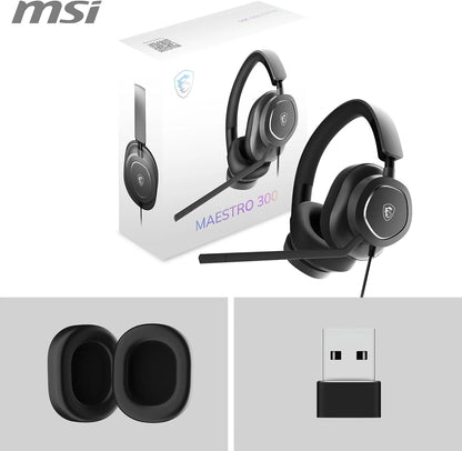 MSI MAESTRO 300 Gaming Headset - Driver Neodimio da 40mm, Microfono Cardioide Rimovibile, Design Leggero e Regolabile, Compatibile con PC/PS5/PS4/Switch/Mobile, Suono 3D con Nahimic