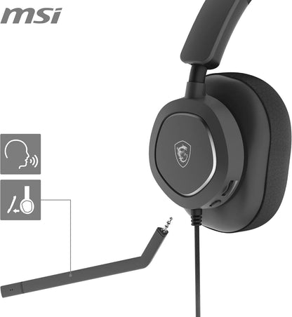 MSI MAESTRO 300 Gaming Headset - Driver Neodimio da 40mm, Microfono Cardioide Rimovibile, Design Leggero e Regolabile, Compatibile con PC/PS5/PS4/Switch/Mobile, Suono 3D con Nahimic