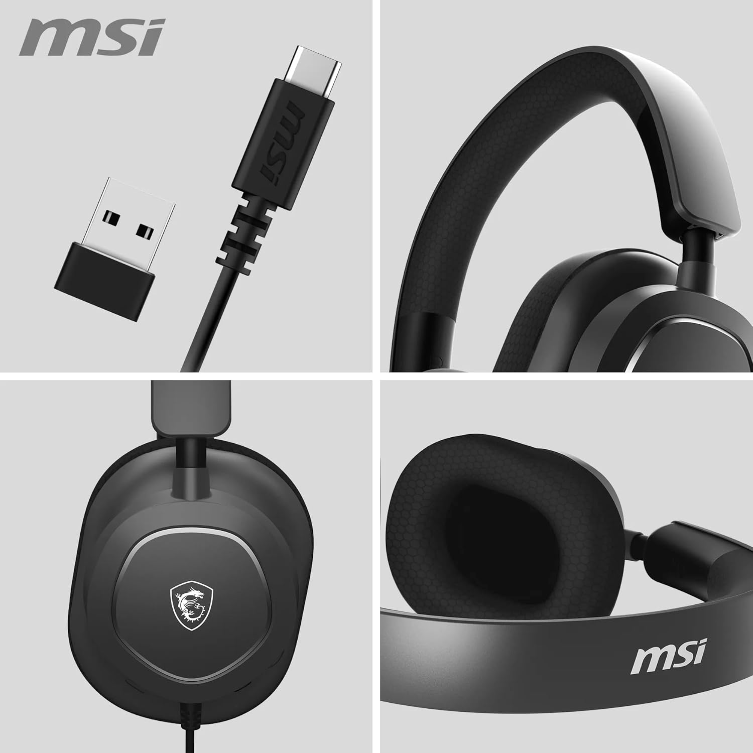 MSI MAESTRO 300 Gaming Headset - Driver Neodimio da 40mm, Microfono Cardioide Rimovibile, Design Leggero e Regolabile, Compatibile con PC/PS5/PS4/Switch/Mobile, Suono 3D con Nahimic