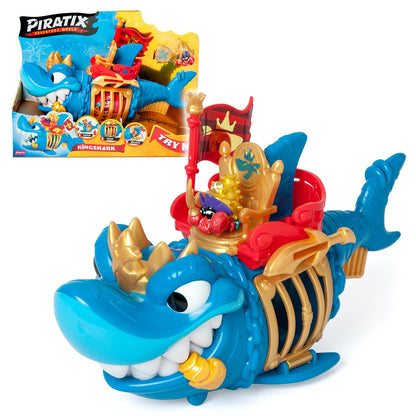 PIRATIX ADVENTURE WORLD King Shark – Gelenkhai mit Käfig, um die rivalisierenden Piratix zu fangen. Enthält 1 Hai, 1 exklusiver Schatz, 1 exklusiver Piratix und 1 Zubehör