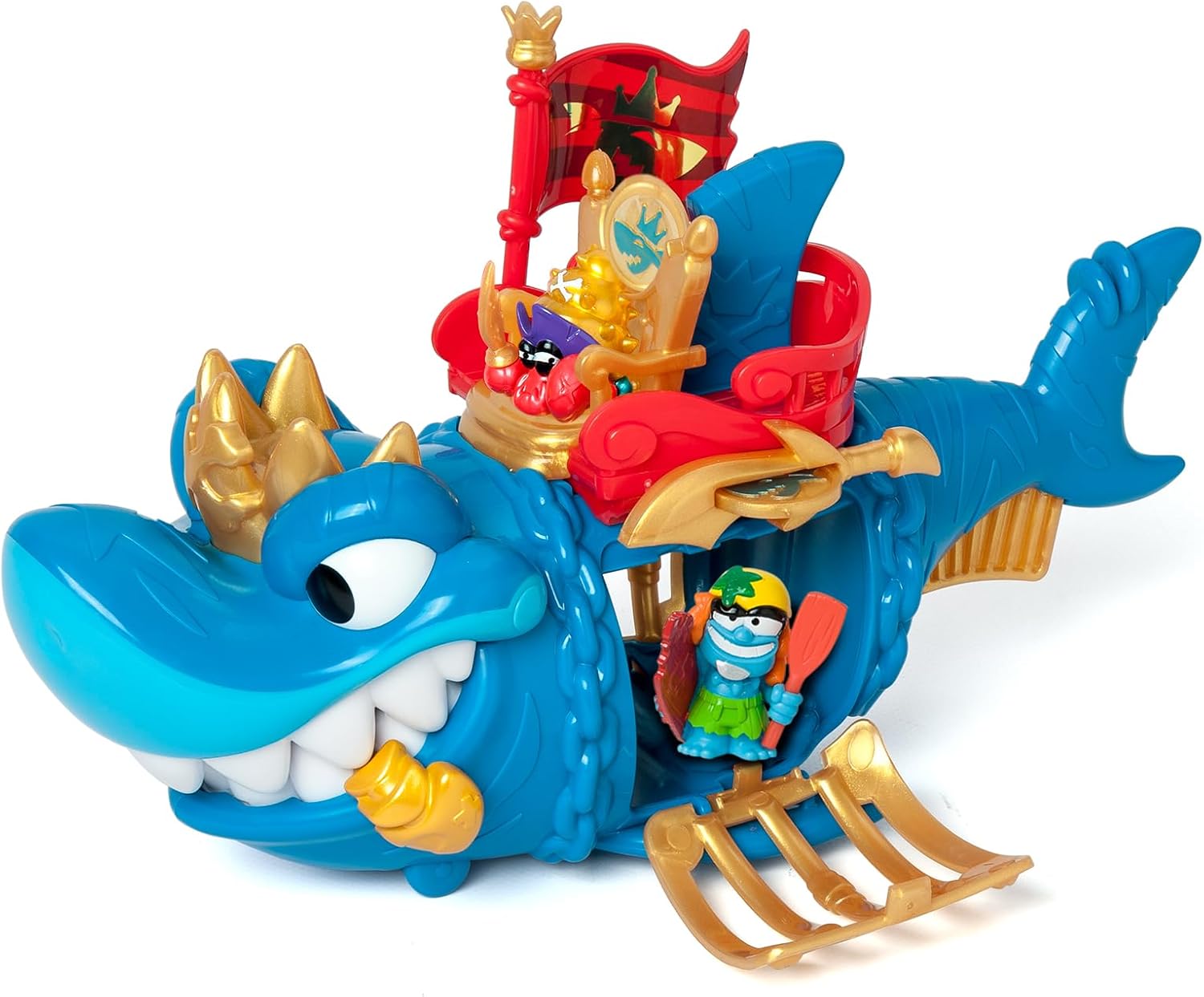 PIRATIX ADVENTURE WORLD King Shark – Gelenkhai mit Käfig, um die rivalisierenden Piratix zu fangen. Enthält 1 Hai, 1 exklusiver Schatz, 1 exklusiver Piratix und 1 Zubehör