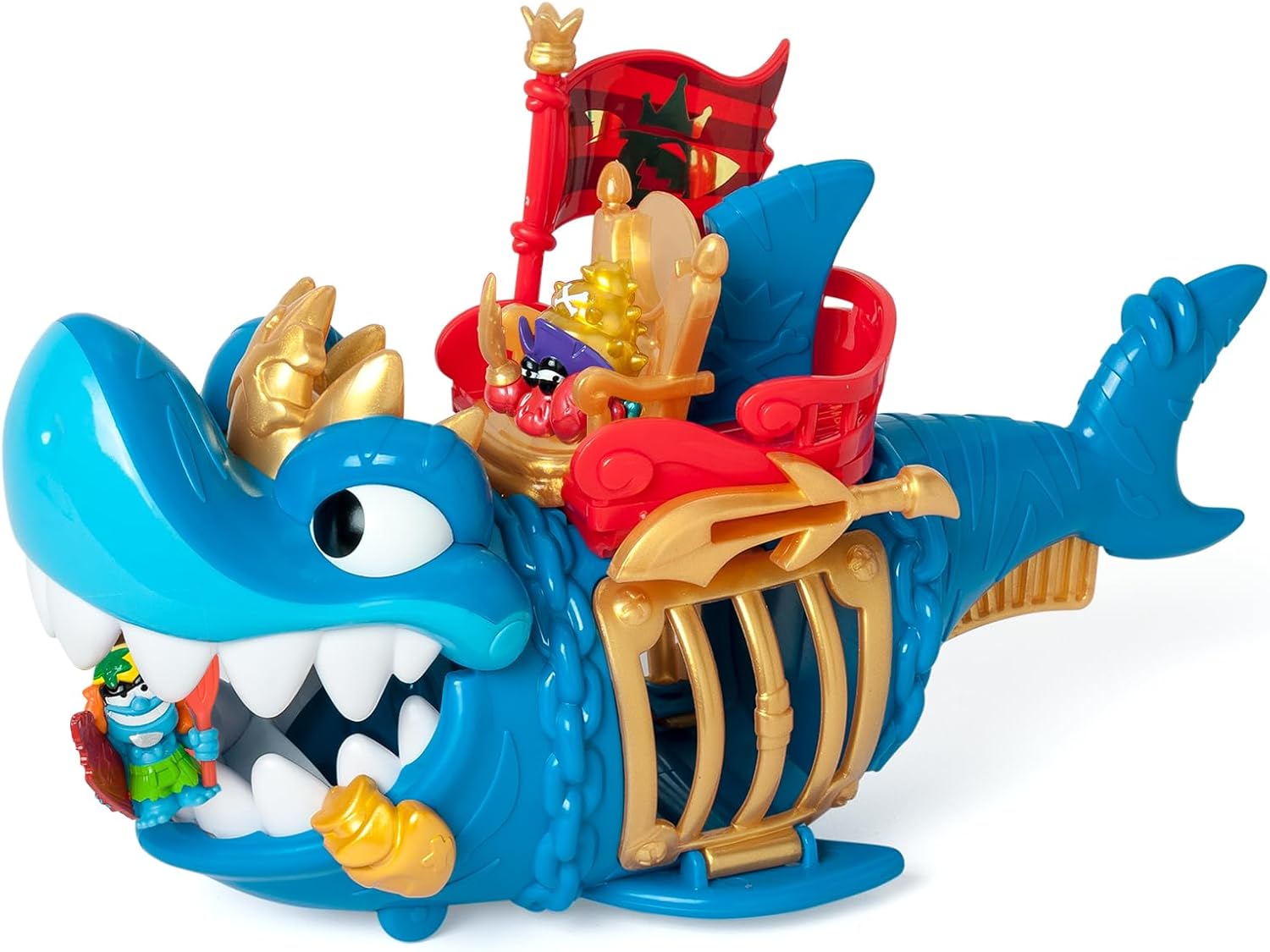 PIRATIX ADVENTURE WORLD King Shark – Gelenkhai mit Käfig, um die rivalisierenden Piratix zu fangen. Enthält 1 Hai, 1 exklusiver Schatz, 1 exklusiver Piratix und 1 Zubehör