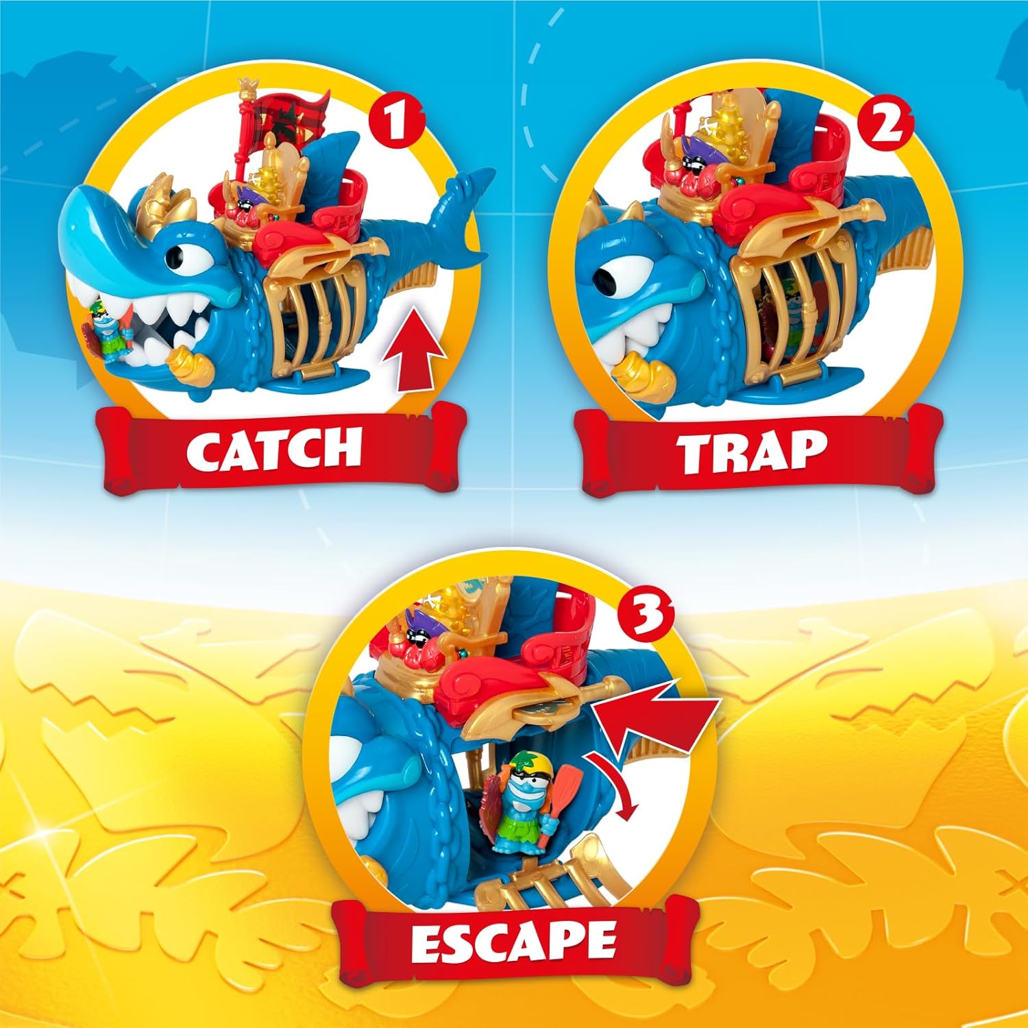 PIRATIX ADVENTURE WORLD King Shark – Gelenkhai mit Käfig, um die rivalisierenden Piratix zu fangen. Enthält 1 Hai, 1 exklusiver Schatz, 1 exklusiver Piratix und 1 Zubehör