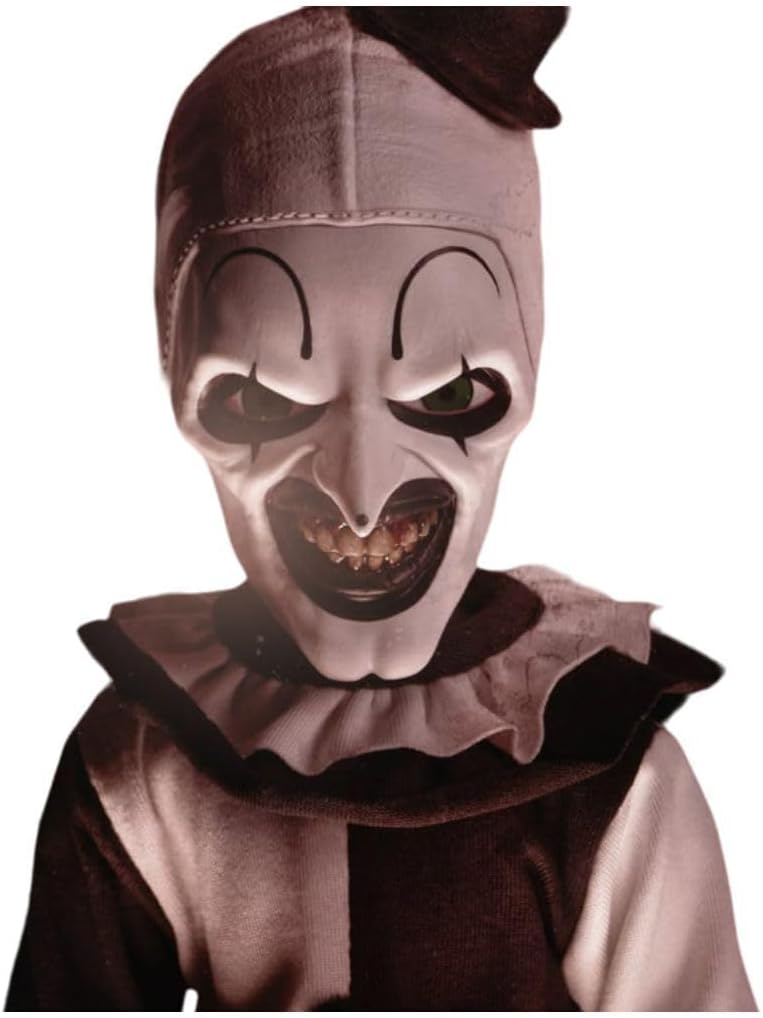 Mezco Terrifier - Living Dead Doll 10.5-Inch Art The Clown Doll with New Head Sculpt, Pom-Pom and Ruffle Detailing Black-and-White Costume, and 5-Point Articulation