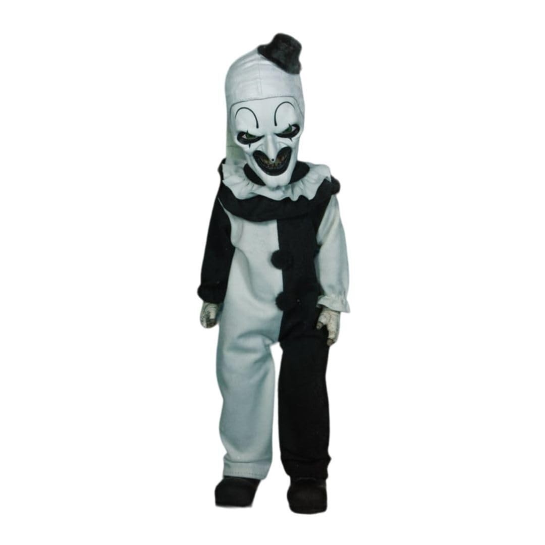 Mezco Terrifier - Living Dead Doll 10.5-Inch Art The Clown Doll with New Head Sculpt, Pom-Pom and Ruffle Detailing Black-and-White Costume, and 5-Point Articulation